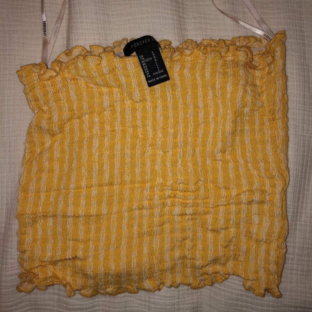 Yellow and white striped cropped tube top